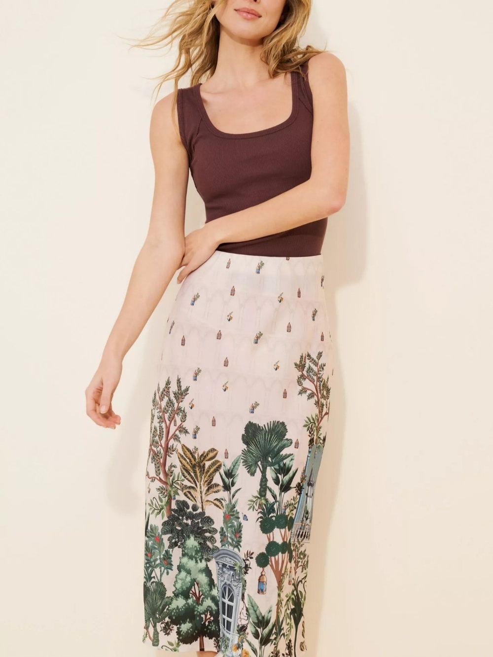Anthropologie Ranna Gill Windows On The World Scenic Slip Midi Skirt Sz S Scenic